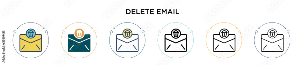 Poster delete email icon in filled, thin line, outline and stroke style. vector illustration of two colored
