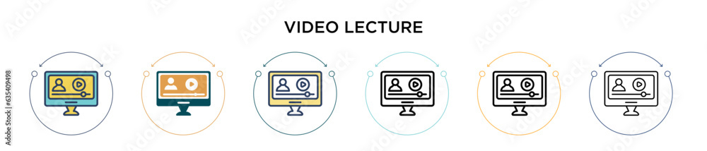 Poster video lecture icon in filled, thin line, outline and stroke style. vector illustration of two colore