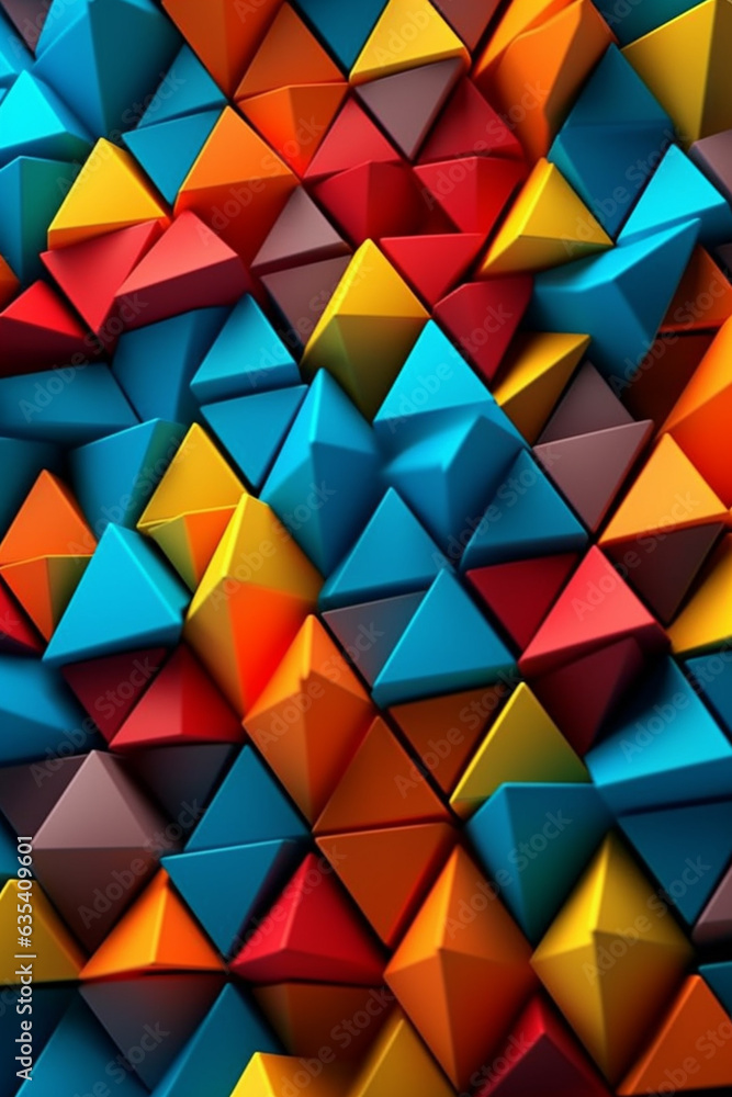 Poster a geometric design of interlocking triangles, creating a visually striking and dynamic composition. 