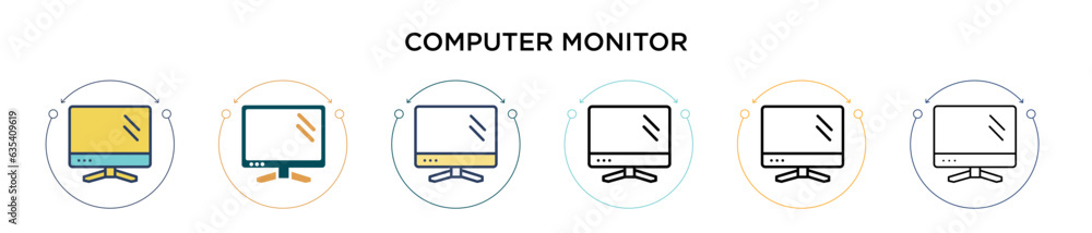 Poster computer monitor icon in filled, thin line, outline and stroke style. vector illustration of two col