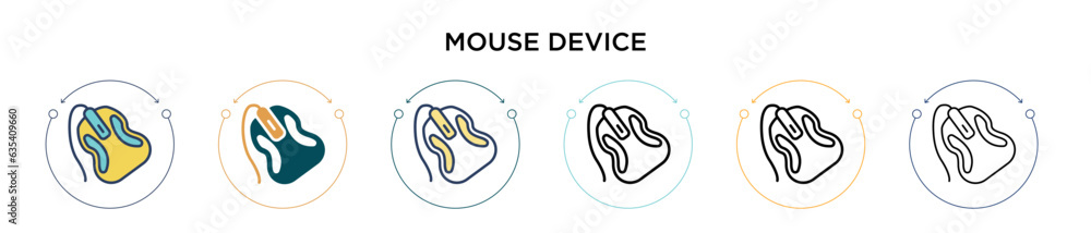 Poster mouse device icon in filled, thin line, outline and stroke style. vector illustration of two colored