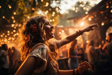 Dancing at an outdoor music festival or concert - stock photo concepts