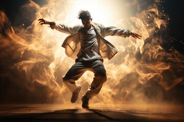 Dynamic Dance Dancer leaping with expressive movement - stock photo concepts