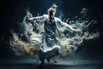 Dynamic Dance Dancer leaping with expressive movement - stock photo concepts