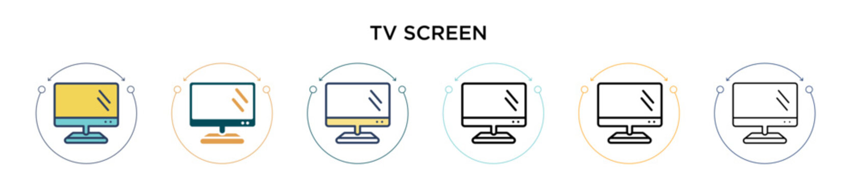 Tv screen icon in filled, thin line, outline and stroke style. Vector illustration of two colored and black tv screen vector icons designs can be used for mobile, ui, web