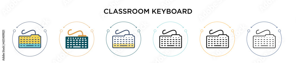 Poster classroom keyboard icon in filled, thin line, outline and stroke style. vector illustration of two c