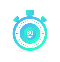 Stopwatch icon. Flat, color, minute timer, 60 minutes left. Vector illustration
