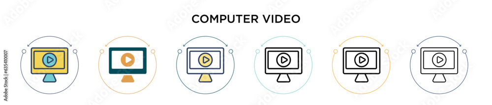 Poster computer video icon in filled, thin line, outline and stroke style. vector illustration of two color