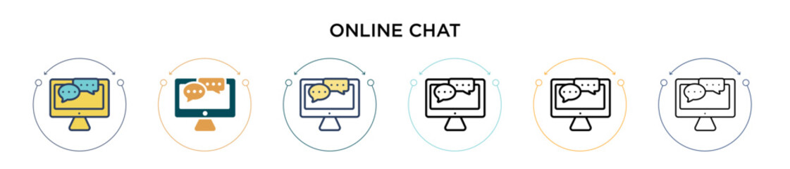 Online chat icon in filled, thin line, outline and stroke style. Vector illustration of two colored and black online chat vector icons designs can be used for mobile, ui, web