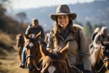 Fototapeta premium Enjoying a horseback ride in Griffith Park photo - stock photo concepts