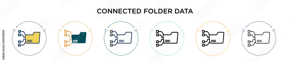 Poster connected folder data icon in filled, thin line, outline and stroke style. vector illustration of tw