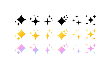 Star icons. Different styles, color, shining stars, beautiful stars. Vector icons