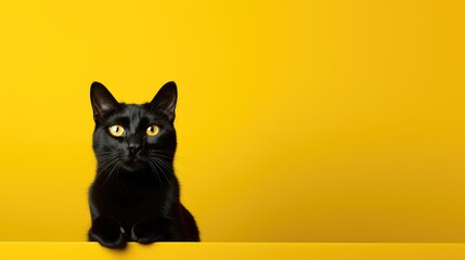 Black cat on yellow background. Black Friday created with Generative AI technology - obrazy, fototapety, plakaty