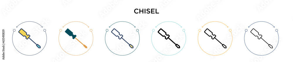 Poster chisel icon in filled, thin line, outline and stroke style. vector illustration of two colored and b