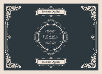 Vintage ornament frame greeting card vector template. Retro luxury invitation.