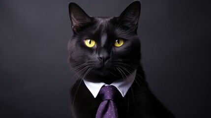 cute black cat wearing tie with copy space created with Generative AI technology