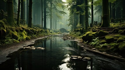 A tranquil forest scene. AI generated