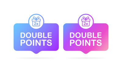 Double points signs. Flat, purple, double points, gift box, points notification. Vector icon