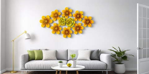 Creative flowers wall decor above sofa in sitting room