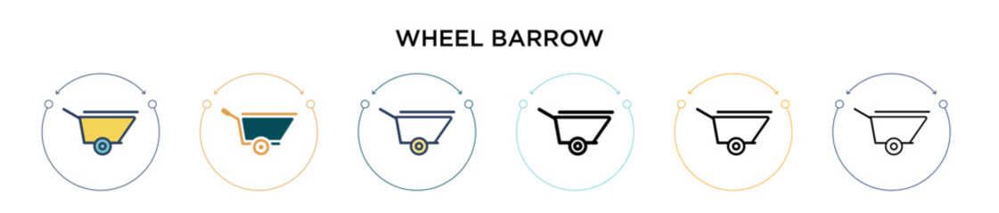 Wheel barrow icon in filled, thin line, outline and stroke style. Vector illustration of two colored and black wheel barrow vector icons designs can be used for mobile, ui, web