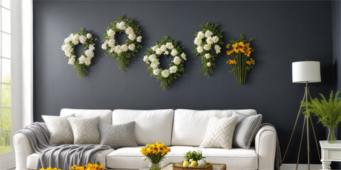 Creative flowers wall decor above sofa in sitting room