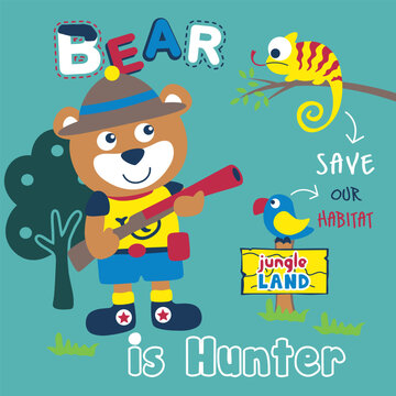 bear the animals hunter funny animal cartoon,vector illustration