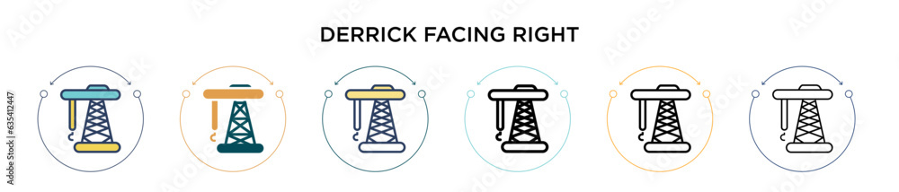 Poster derrick facing right icon in filled, thin line, outline and stroke style. vector illustration of two