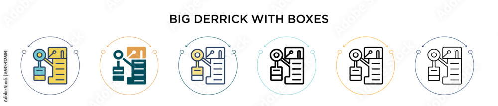Poster big derrick with boxes icon in filled, thin line, outline and stroke style. vector illustration of t