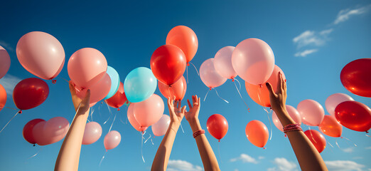 Hands releasing flying balloons