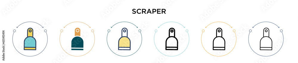 Poster scraper icon in filled, thin line, outline and stroke style. vector illustration of two colored and 
