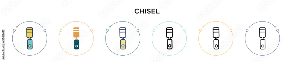 Poster chisel icon in filled, thin line, outline and stroke style. vector illustration of two colored and b