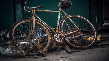 Fototapeta na wymiar Broken Bicycle in the Streets