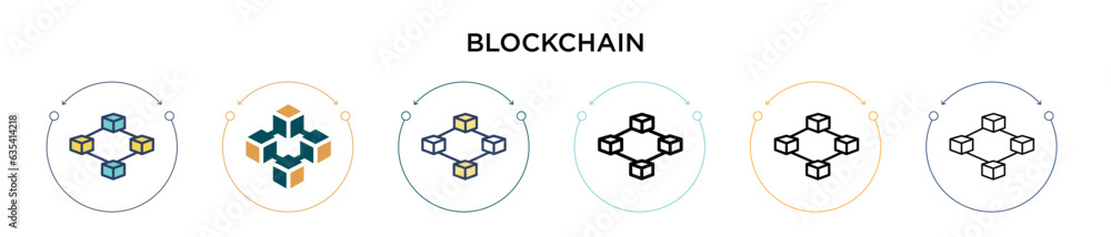 Poster blockchain icon in filled, thin line, outline and stroke style. vector illustration of two colored a