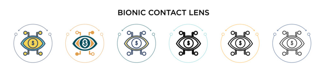 Bionic contact lens icon in filled, thin line, outline and stroke style. Vector illustration of two colored and black bionic contact lens vector icons designs can be used for mobile, ui, web