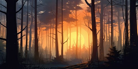 Morning Forest Hush - A forest at dawn, bathed in the gentle light of the rising sun. 🌅🌲
