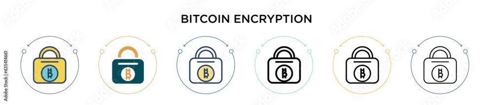 Poster bitcoin encryption icon in filled, thin line, outline and stroke style. vector illustration of two c