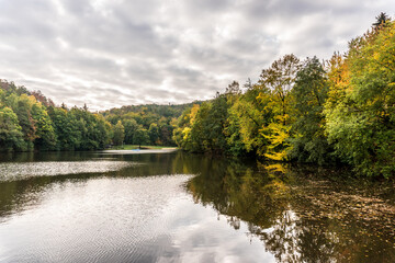 Overlooking a lake on a cloudy morning
