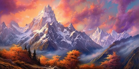 Mountain Majesty - A grand mountain range with rugged peaks and dramatic clouds in the sky. ⛰️☁️