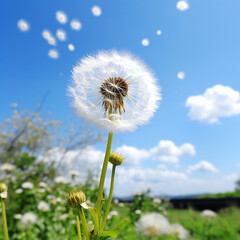 dandelion on blue sky, generative ai