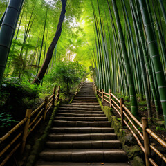 wooden bridge in the forest, generative ai