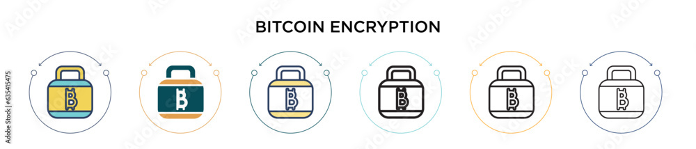 Poster bitcoin encryption icon in filled, thin line, outline and stroke style. vector illustration of two c