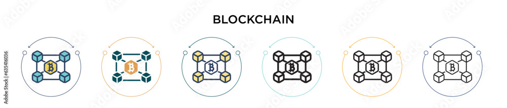 Poster blockchain icon in filled, thin line, outline and stroke style. vector illustration of two colored a