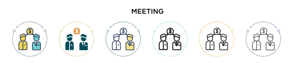 Meeting icon in filled, thin line, outline and stroke style. Vector illustration of two colored and black meeting vector icons designs can be used for mobile, ui, web