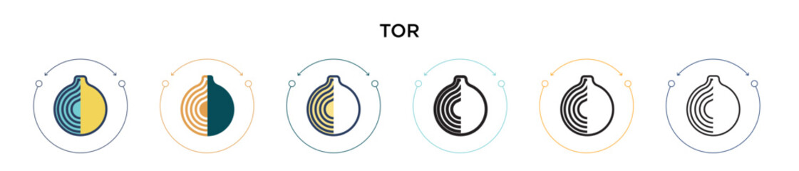 Tor icon in filled, thin line, outline and stroke style. Vector illustration of two colored and black tor vector icons designs can be used for mobile, ui, web © Digital Bazaar