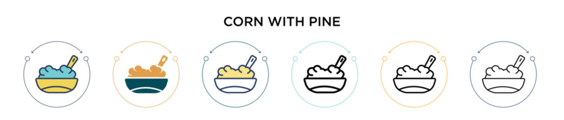 Fototapeta premium Corn with pine icon in filled, thin line, outline and stroke style. Vector illustration of two colored and black corn with pine vector icons designs can be used for mobile, ui, web