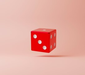 3D red dice on pink background. Change, Game and Chance Concept with copy space. Minimal 3d render illustration.