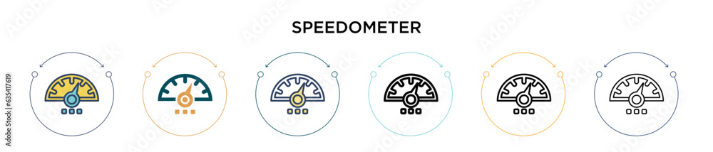 Poster speedometer icon in filled, thin line, outline and stroke style. vector illustration of two colored 