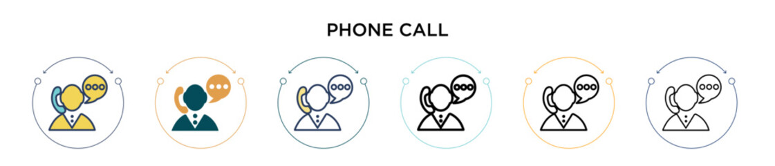 Phone call icon in filled, thin line, outline and stroke style. Vector illustration of two colored and black phone call vector icons designs can be used for mobile, ui, web