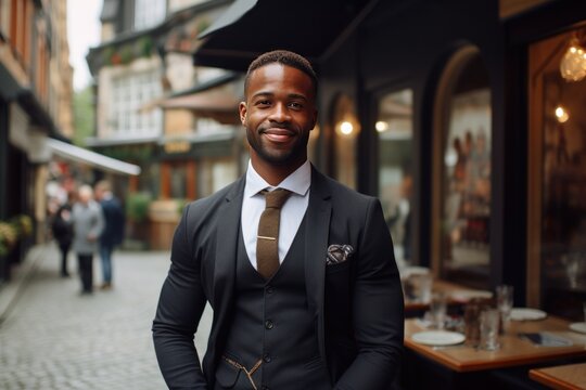 Portrait of successful elegant  African American businessman. Very handsome and fashionable businessman.