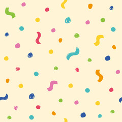 Colorful confetti seamless pattern, Vector hand drawn illustration.	